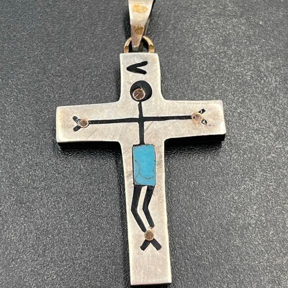 Vintage Sterling Silver Cross Crucifix stone AR Taxco Mexico 3 Eagle pendant - Picture 2 of 7
